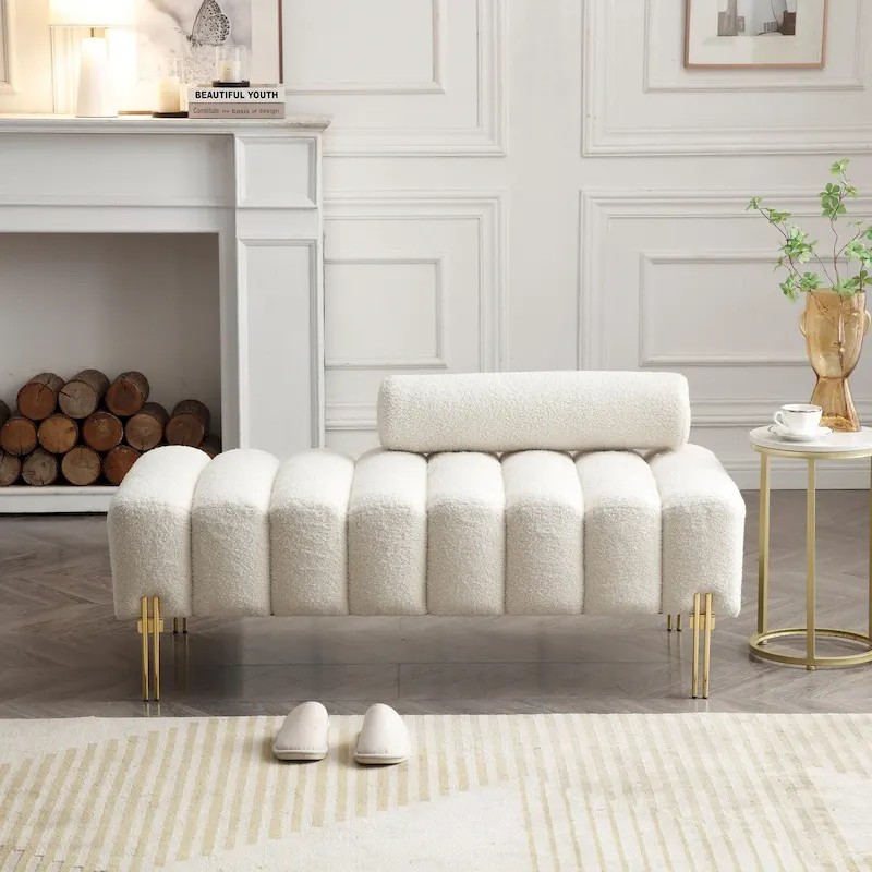 53.2 Width Modern End of Bed Bench Fabric Upholstered 2 Seater Sofa Couch Entryway Ottoman Bench