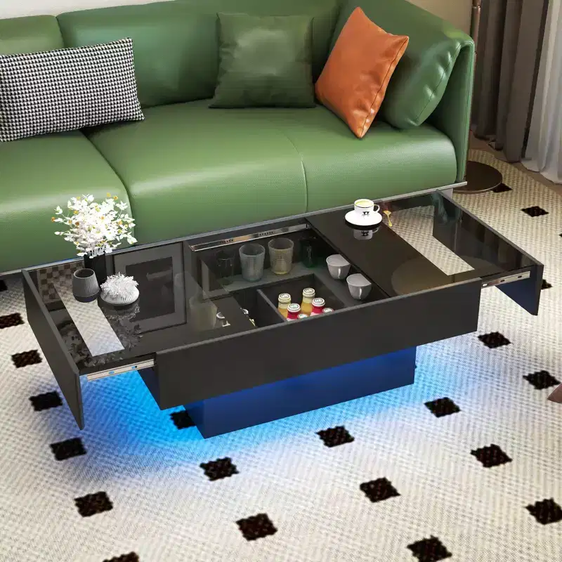 Modern Rectangle Storage Coffee Table with Sliding Tabletop
