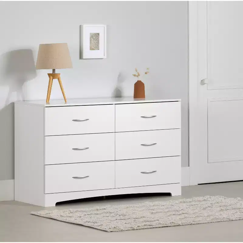 6-Drawer Horizontal Dresser, White Finish, Wide Bedroom Storage Chest