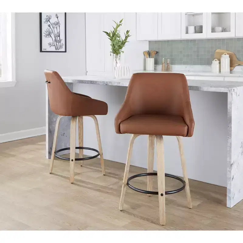 LumiSource Set of 2 Hannah Counter Height Barstools Whitewashed Wood