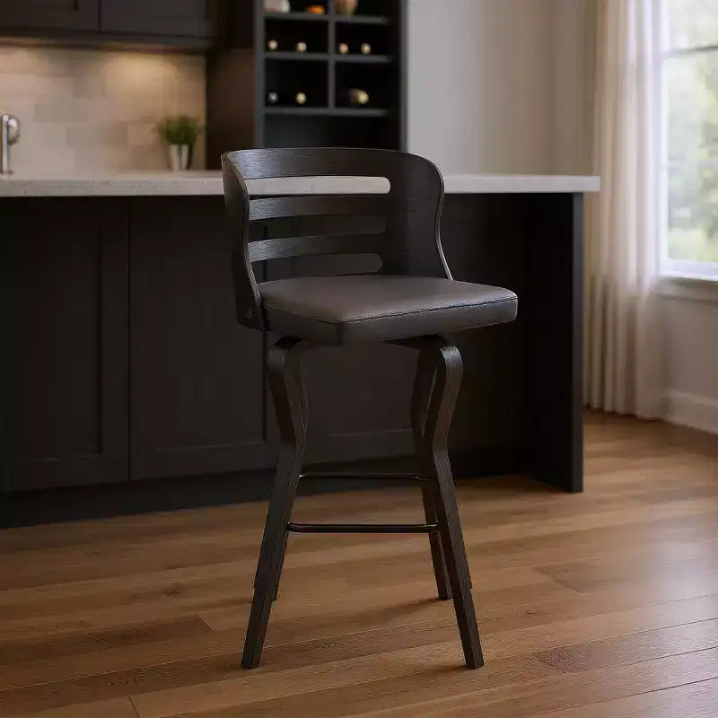 HomeRoots 29 Gray And Black Faux Leather And Iron Swivel Low Back Bar Height Bar Chair