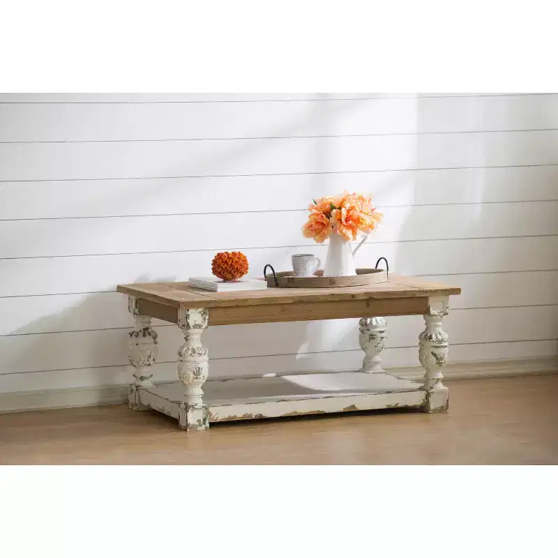 French Country Rectangular Wooden Coffee Table 47x27.5x20