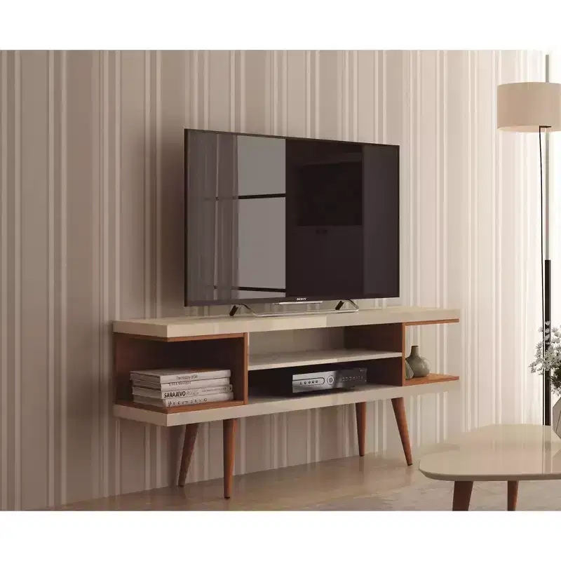 Utopia Splayed Wooden Legs and 4 Shelves TV Stand for TVs up to 50 - Manhattan Comfort