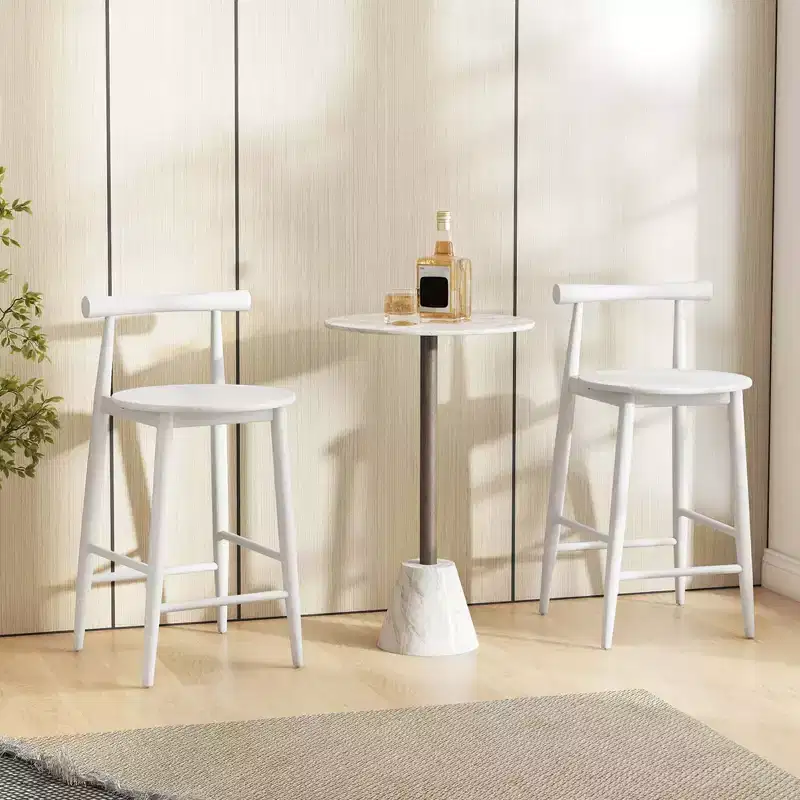 Counter Height Bar Stools Set of 2/4 with Acacia Wood Frame – White