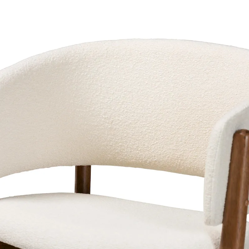 Baron Mid-Century Modern Cream Boucle Fabric Upholstered and Walnut Brown Finished Wood 2-Piece Living Room Accent Chair Set