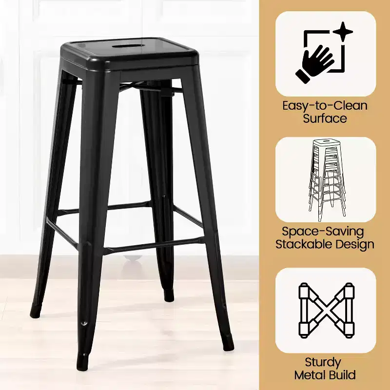 Yaheetech Set of 4 Metal Backless Counter Height Bar Stools Stackable Chairs