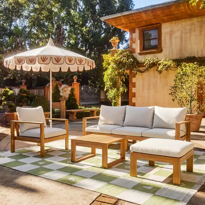 Christopher Knight Home Norman 4 Piece Outdoor Slat Design Acacia Wood Upholstered Seating Set