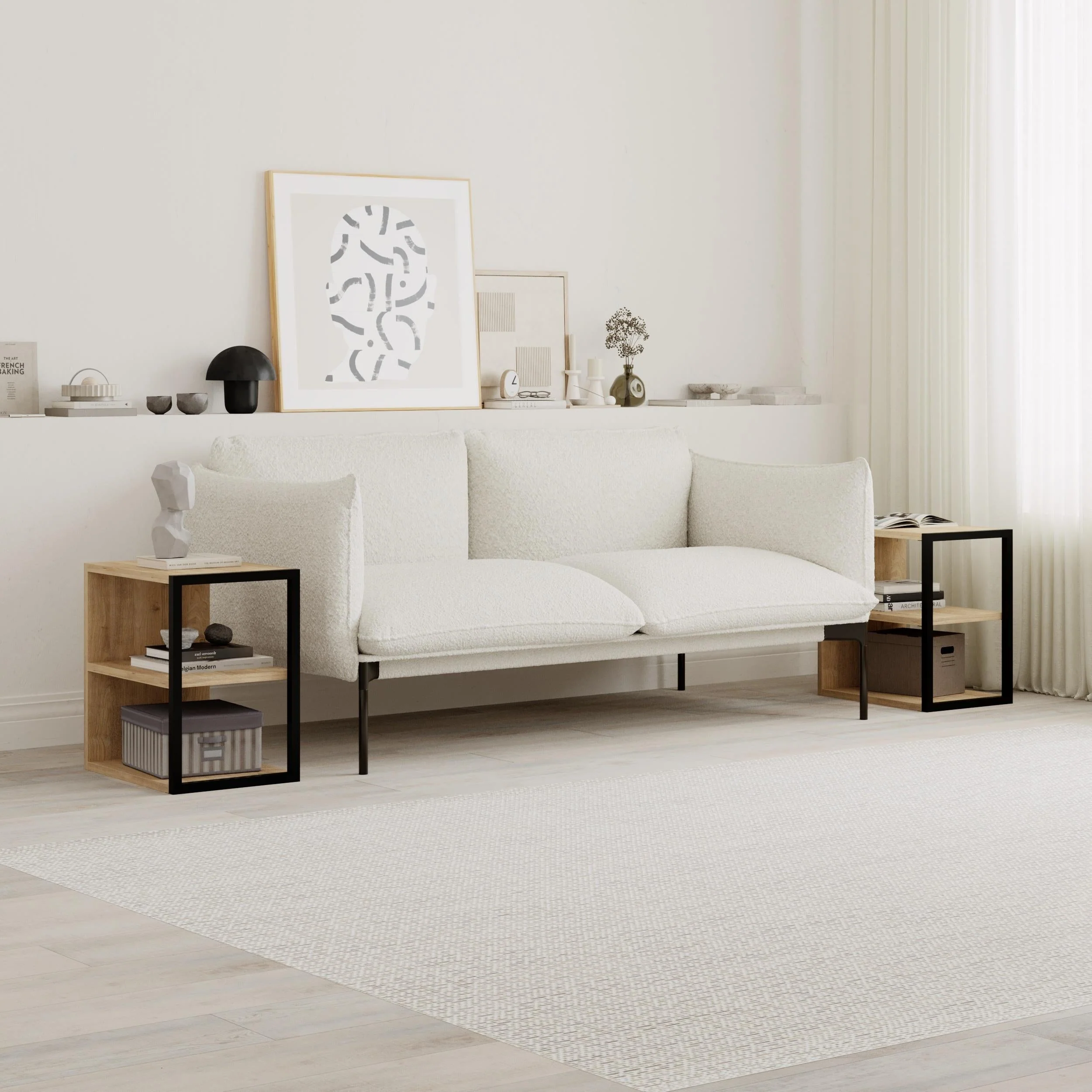 Side Table Double – Modern Sofa Side Table with Shelves