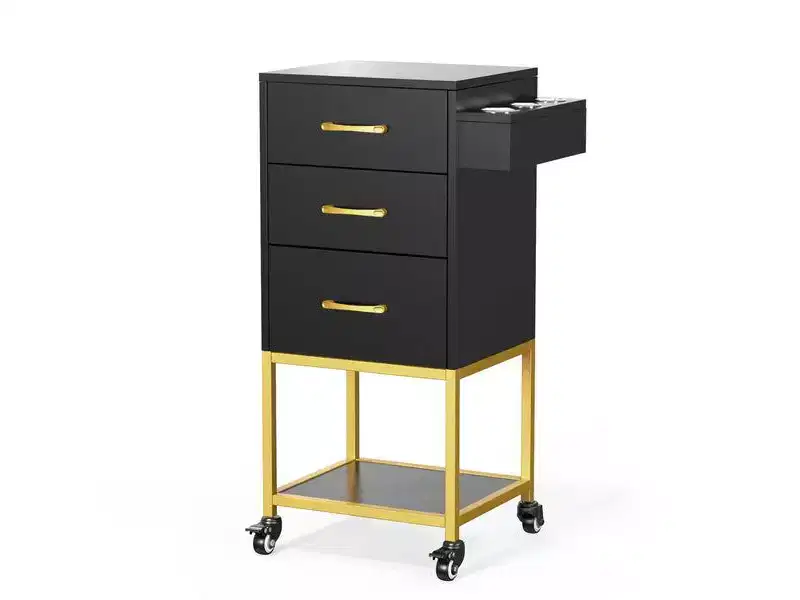 Karl Home Black Wooden Rolling Storage Trolley Cart with Wheels and 3 Drawers