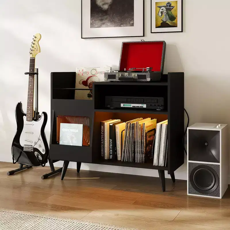 Large Record Player Stand, Vinyl Storage Cabinet Record Player Table
