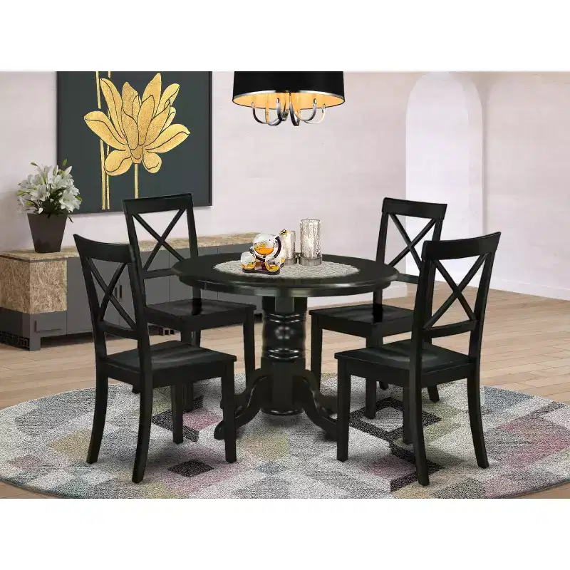 HomeStock 5 Piece Round Kitchen Dining Set Black