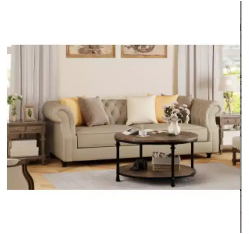 2-Tier Iron+MDF Roman Column Round Coffee Table, Small Size 30.5inch & Medium Size 34.5inch,