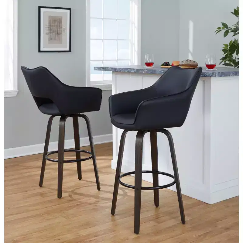 LumiSource Set of 2 Mustang Barstools Dark Wood/Black PU/Black Metal
