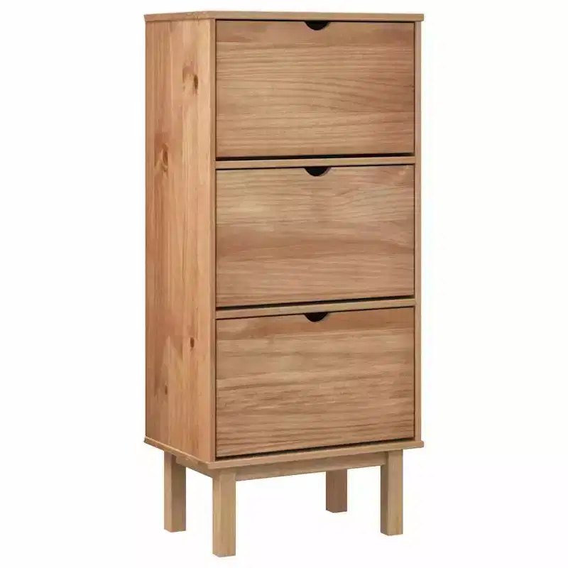 Solid Pine Wood Shoe Cabinet - Medium, Brown, 13.8