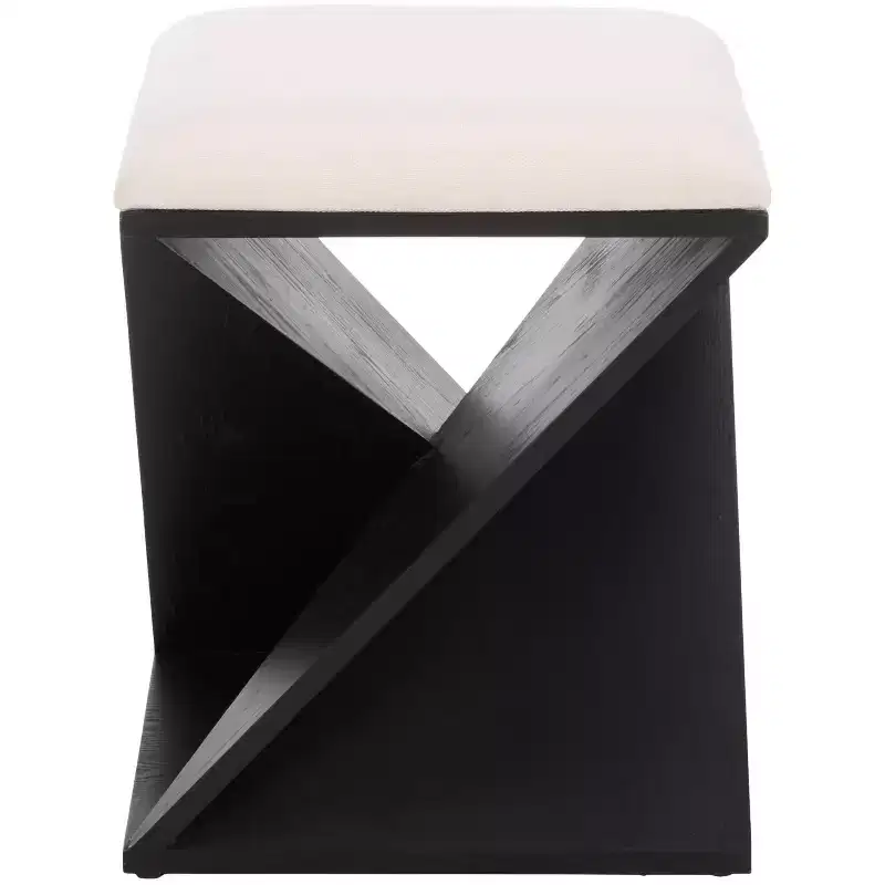 Lucy Wooden Stool with Cushion - Black/White - SEI