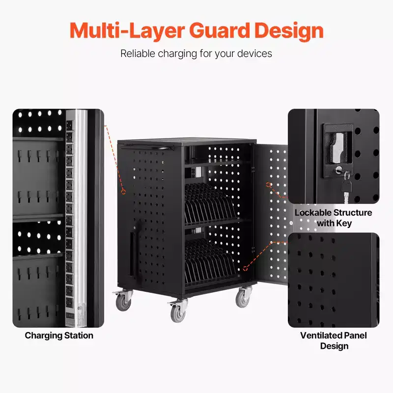 32-Device Mobile Charging Cart Station for Schools, Offices & Classrooms