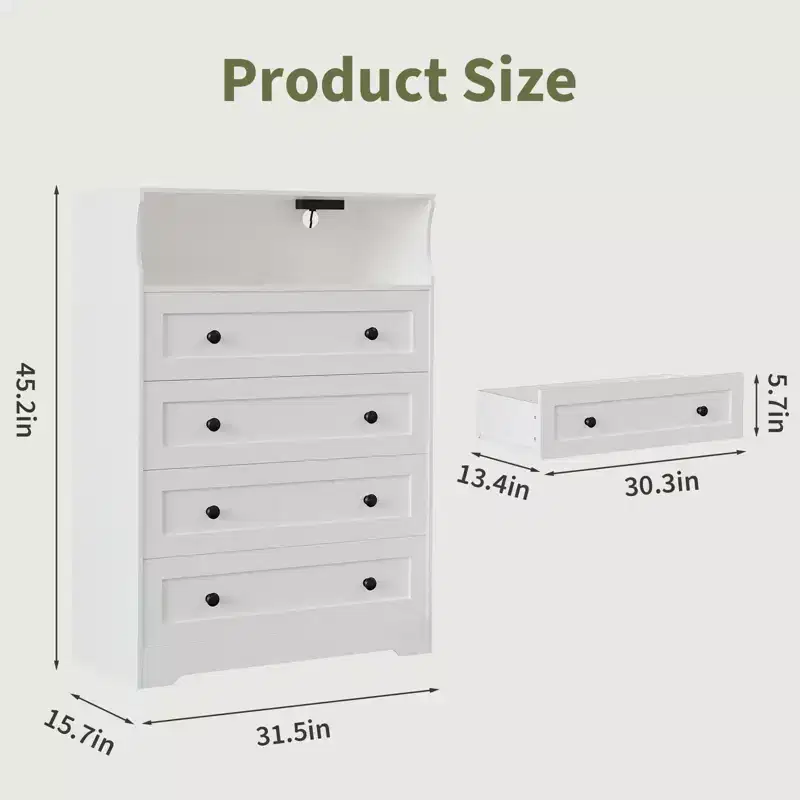 Wood 4-Drawer Dresser with LED Lights & Charging Station