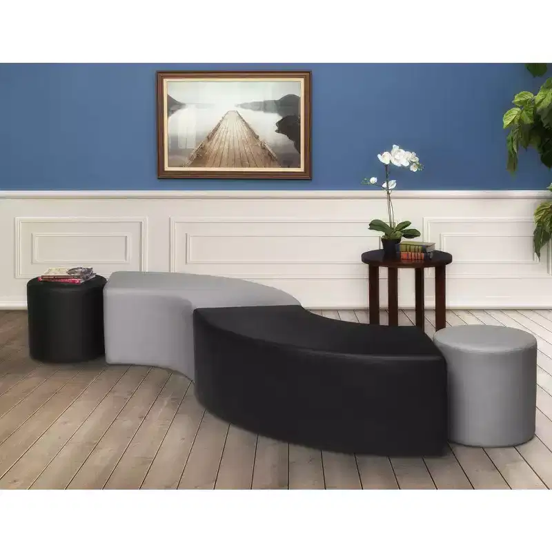 Curved Semi-Circle Ottoman, Plush Vinyl Upholstered Bench Seat for Living Room & Lounge