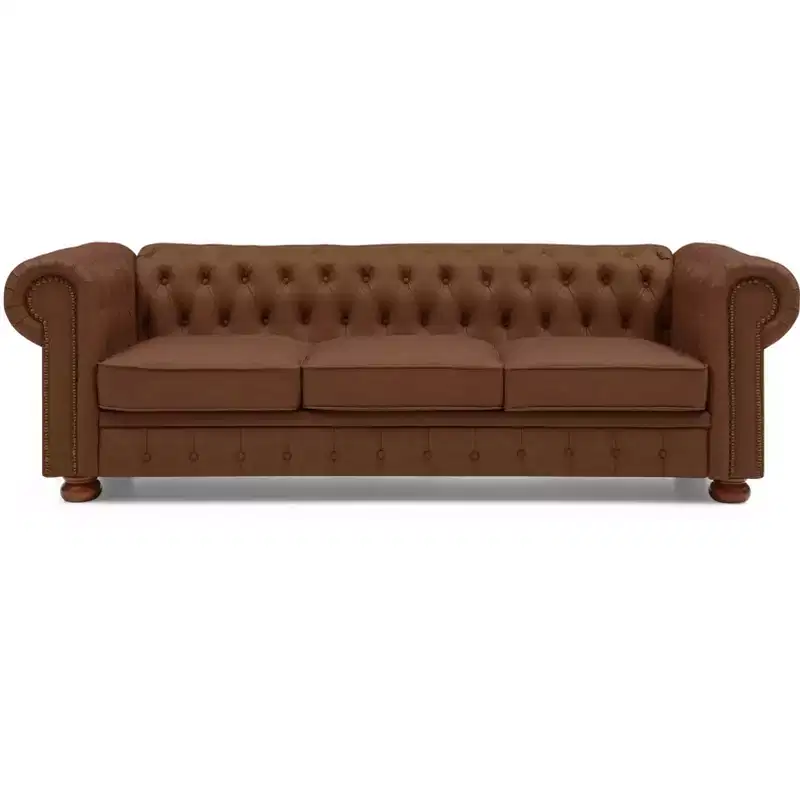 Elegant Chesterfield Technical Leather Sofa, Tufted 3-Seater/2-Seater/1-Seater Couch with Nailhead Trim and Rolled Arms  ModernLuxe
