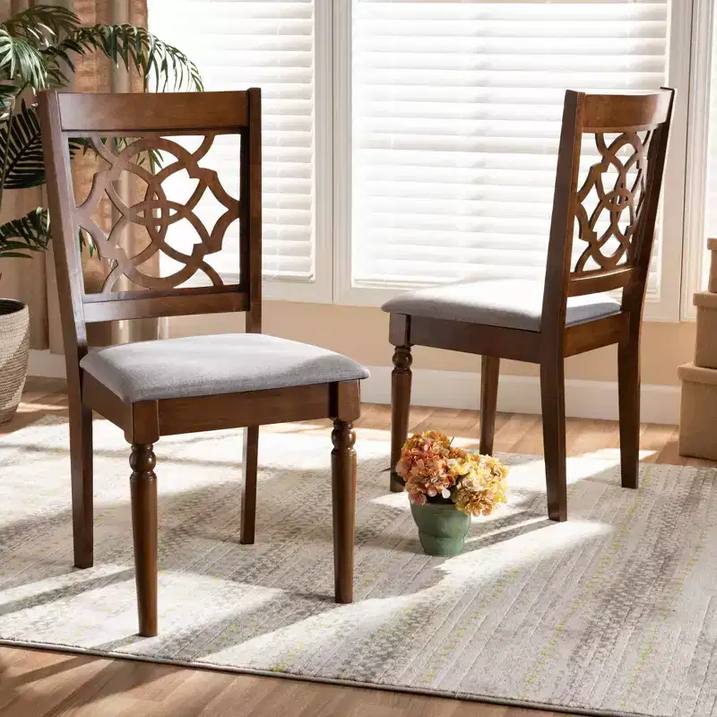 2pc Renaud Fabric and Wood Dining Chairs Set Gray/Walnut/Brown - Baxton Studio