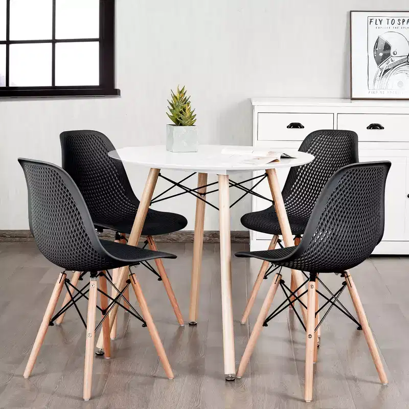 Costway Set of 4 Plastic Hollow Out Chair Mid Century Modern Wood-Leg Seat