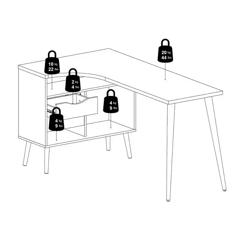 Tvilum, Diana 2 Drawer, 3 Shelf Desk
