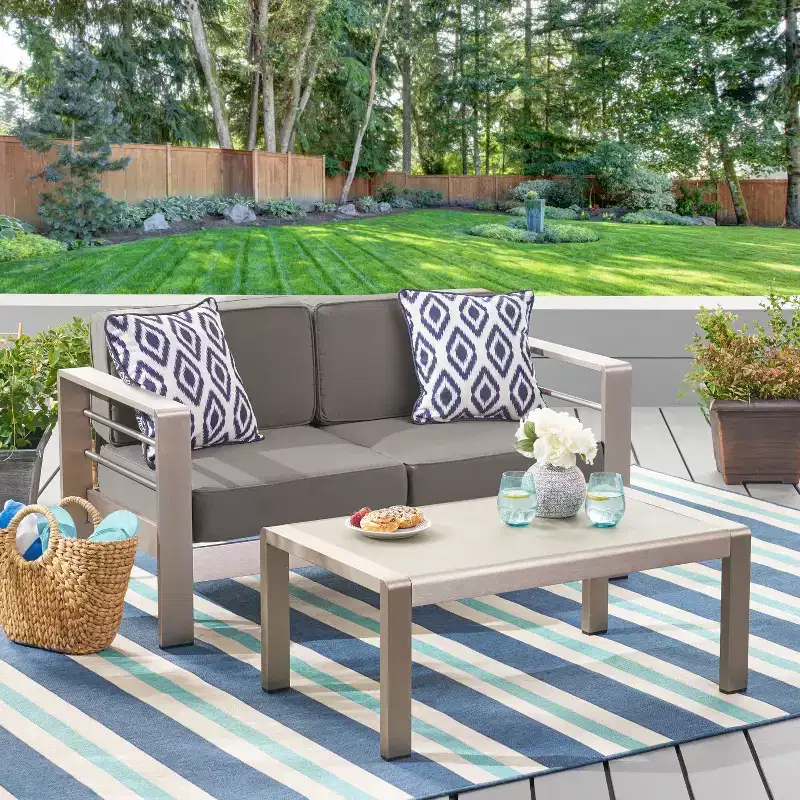 GDFStudio Martha Outdoor Aluminum Loveseat and Coffee Table Set with Cushions
