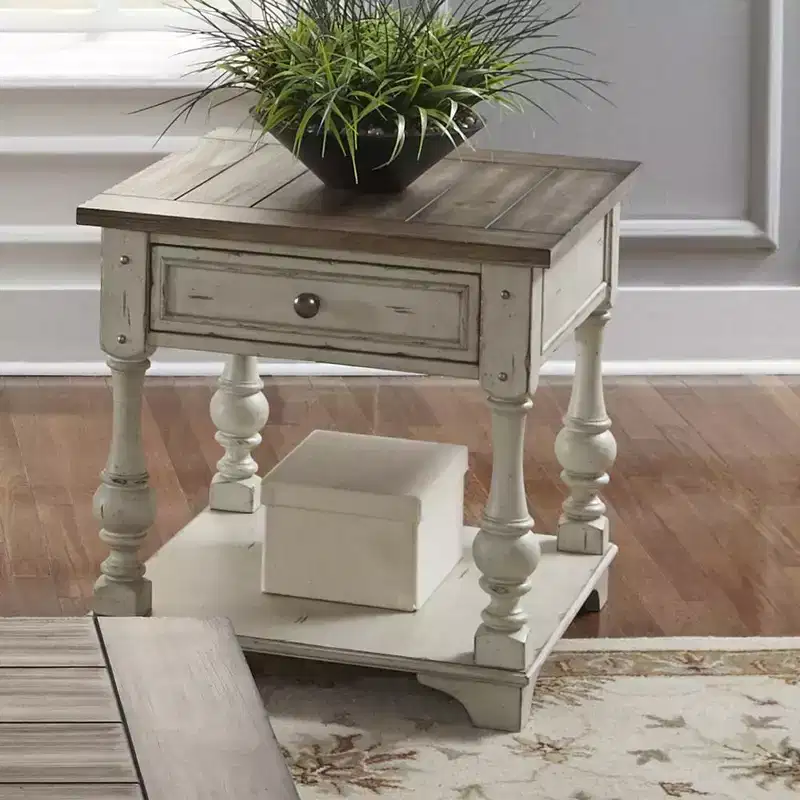 Liberty Furniture,Morgan Creek End Table in Antique White w/ Wirebrushed Tobacco Accents