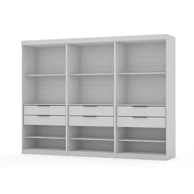 Set of 3 Mulberry Open 3 Sectional Closet White - Manhattan Comfort: MDF Composite, 12 Shelves, 6 Drawers