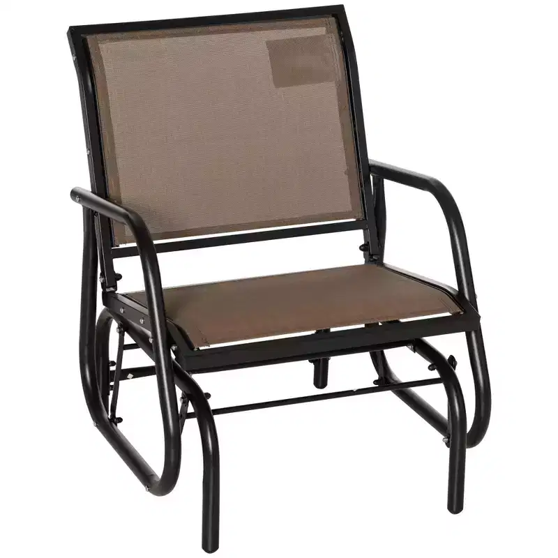 Steel Frame Porch Glider Chair with Breathable Mesh Fabric Brown