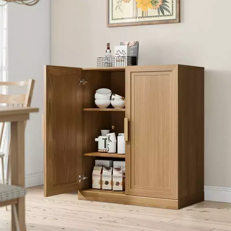 Wood Storage Cabinet with Adjustable Shelves, 36x31x16 Inch
