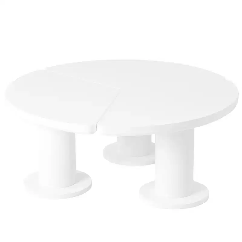 Round Petal-Shaped Coffee Table, Cream Style Center Table with 3 Thick Legs, Minimalist Irregular End Table with Sleek Round Edges