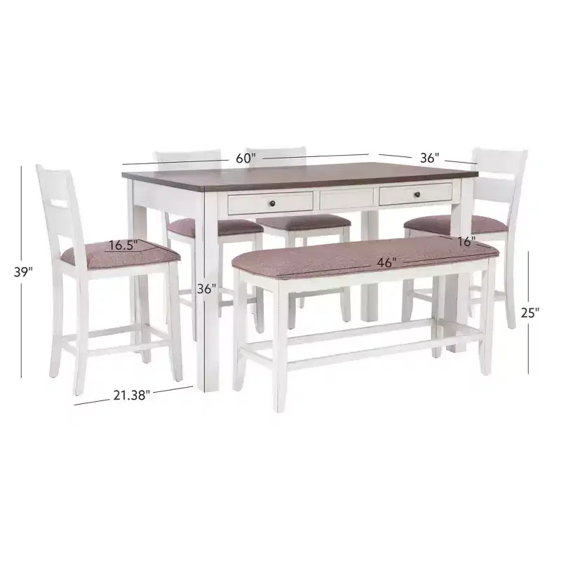 Powell 6pc Bruner Rectangle Counter Height Dining Set White