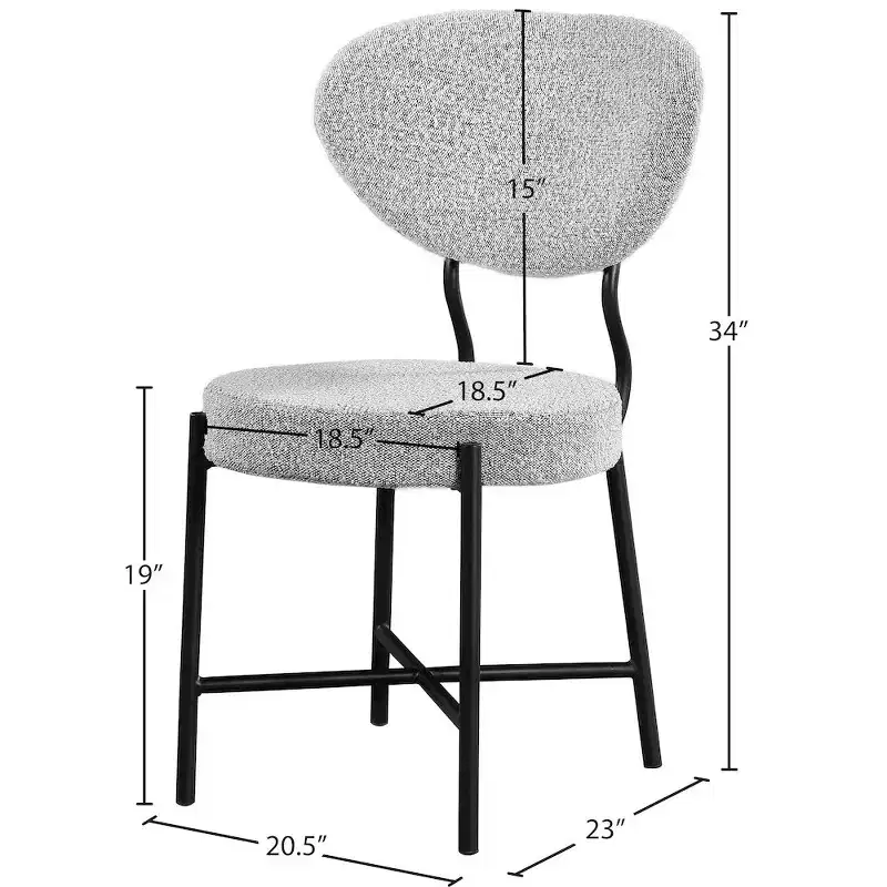 Meridian Furniture,Allure Grey Boucle Fabric Dining Chair, Set of 2