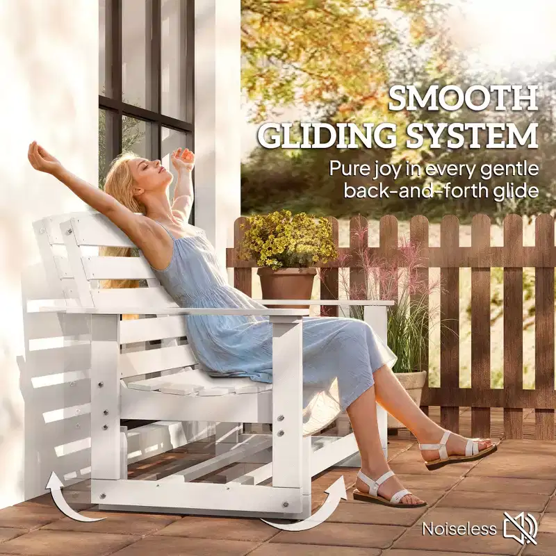Patio Glider Bench w/ HDPE Slatted Double Rocking Chair