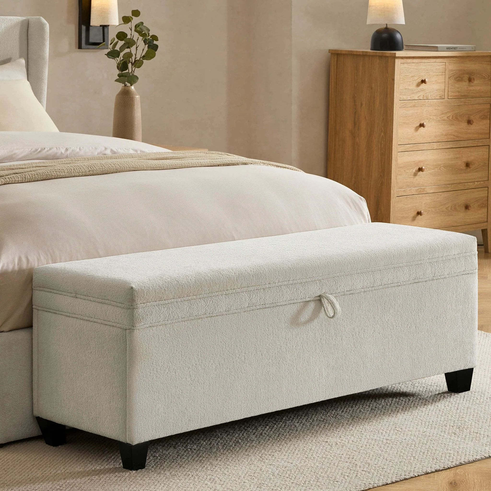 Storage Ottoman - Chenille Ecru