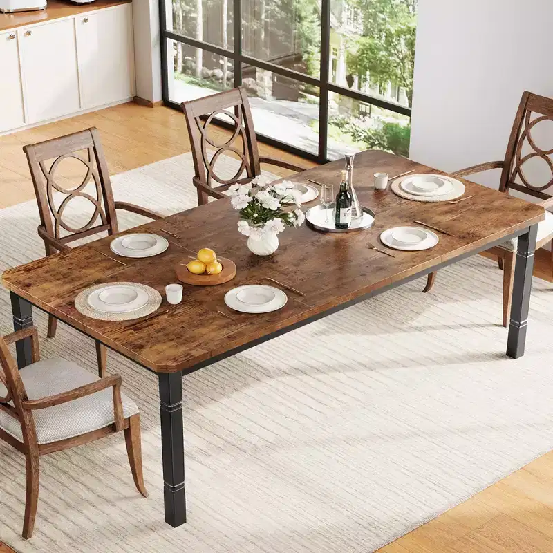79 Dining Table for 6-8, Modern Rectangular Kitchen Table with Sturdy Metal Legs, Farmhouse Wood Table for Home Office