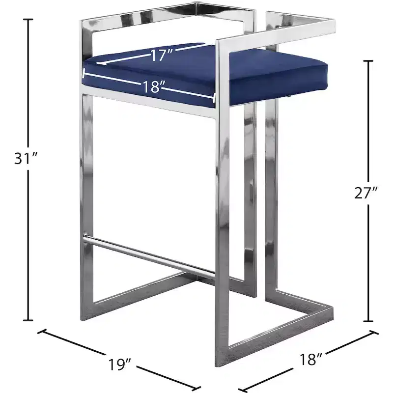 Meridian Furniture,Ezra Navy Velvet Stool, Set of 2