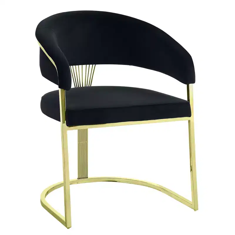 Black and Gold Upholstered Velvet Dining Side Chair with Arms