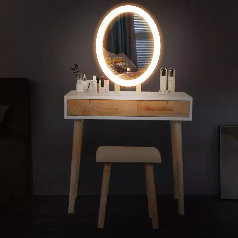 31.5 Natural Wood Makeup Vanity Desk Set