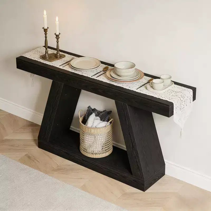 Black 2-Tier Farmhouse Console Table, 55