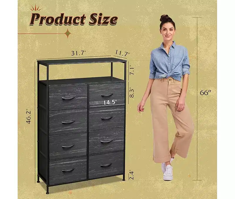 Fabric Dresser 8 Drawers, Tall Storage Chest Tower for Bedroom, Closet, Living Room, Hallway