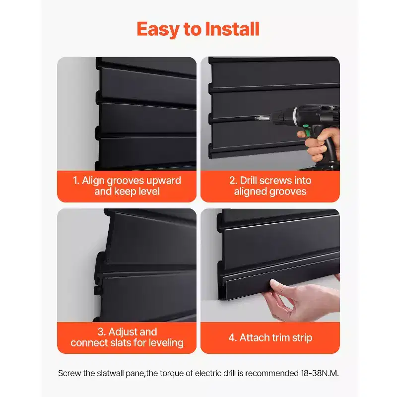 2x4 ft PVC Garage Slatwall Panel, Modular Adjustable Wall Organizer, Black, 300 lbs