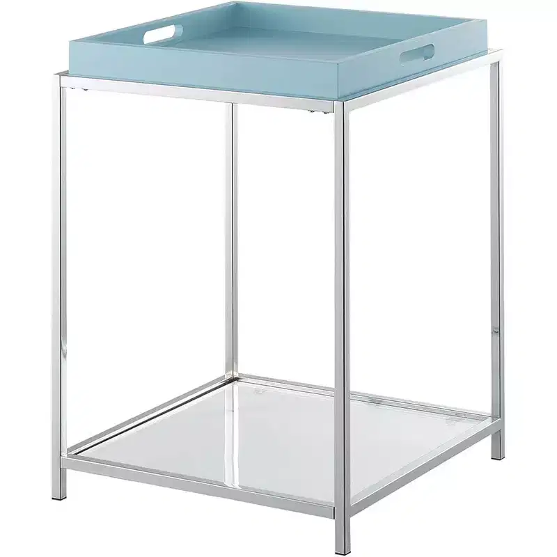 End Table, Blue Metal, Rectangle, 24