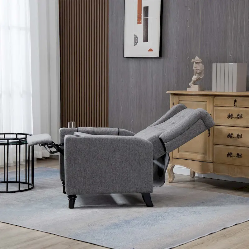 Button Tufted Wingback Push-Back Fabric Recliner Chair with Footrest
