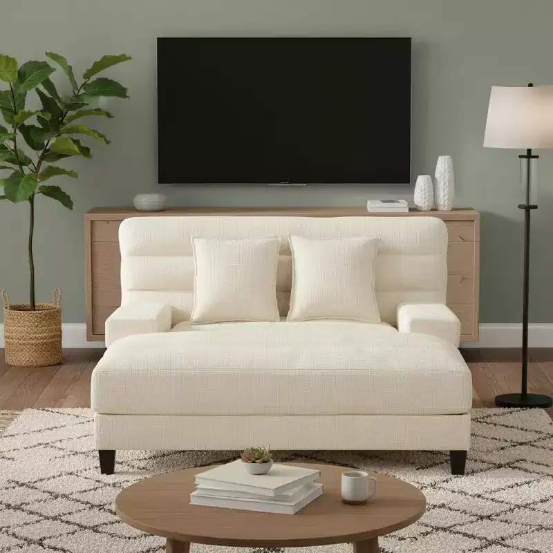 Chenille Adjustable Chaise Lounge Sofa with RGB LED Lighting