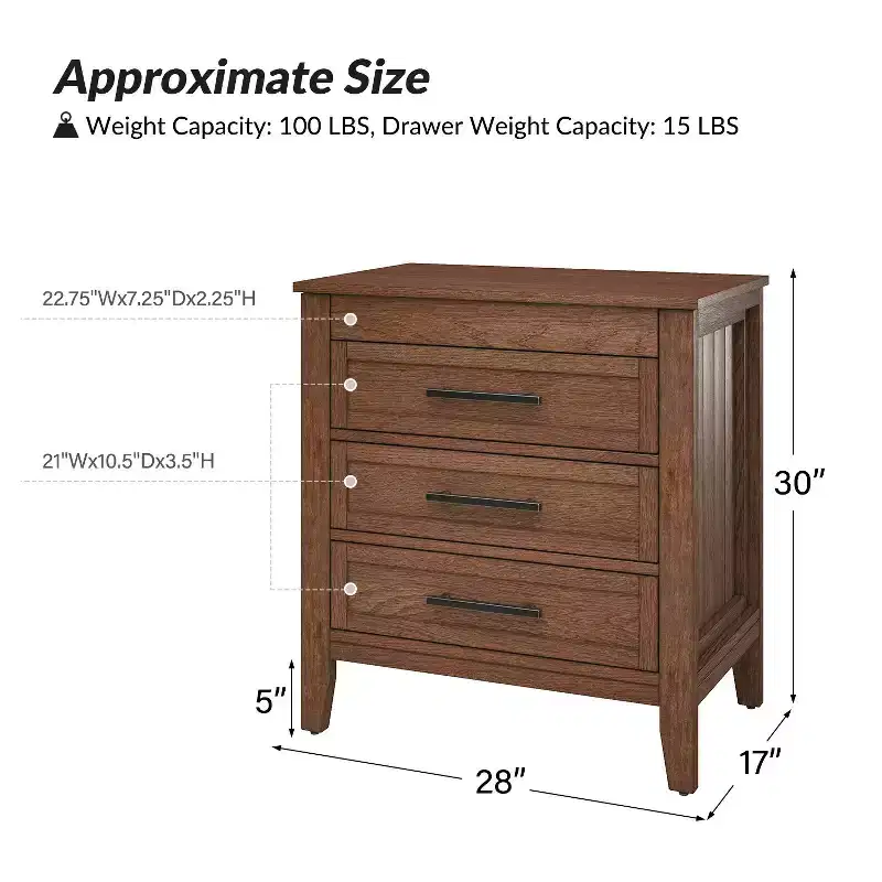 Yaran 3 Drawer Nightstand-BLACK