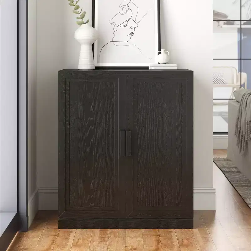 Wood Storage Cabinet with 2 Doors and 3 Shelves