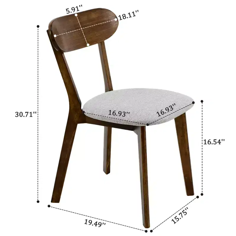 Mid-Century Modern Solid Wood Upholstered Dining Chairs, Set of 2