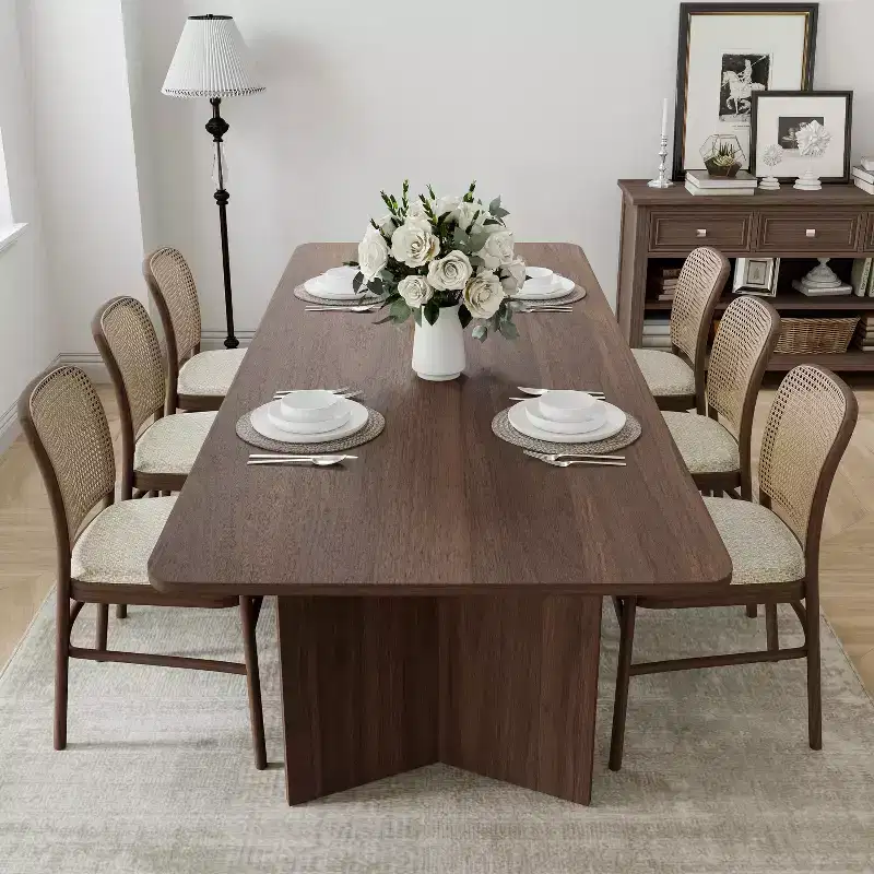 PexFix 79 x 33.5 Solid Wood Farmhouse Dining Table with V-Shaped Legs and Square Wood Top for Modern Dining Rooms & Family Gatherings Walnut
